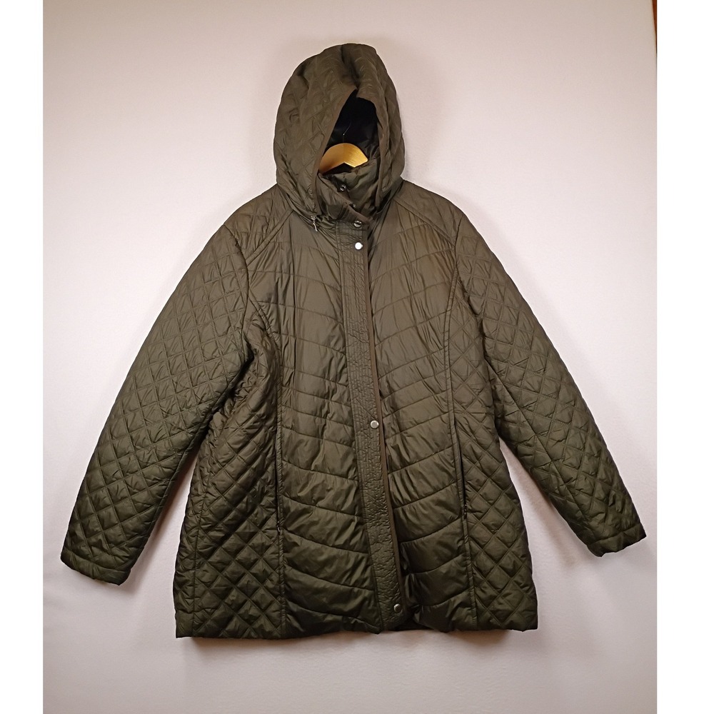 Classic Marc New York Andrew Marc Women XXL Olive Green Quilted Hooded Jacket